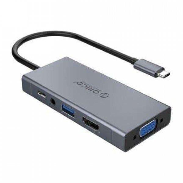 Orico USB-C USB-A/HDMI/VGA/Audio/PD notebook dokkoló sötétszürke
(MC-U501P-GY-BP)
