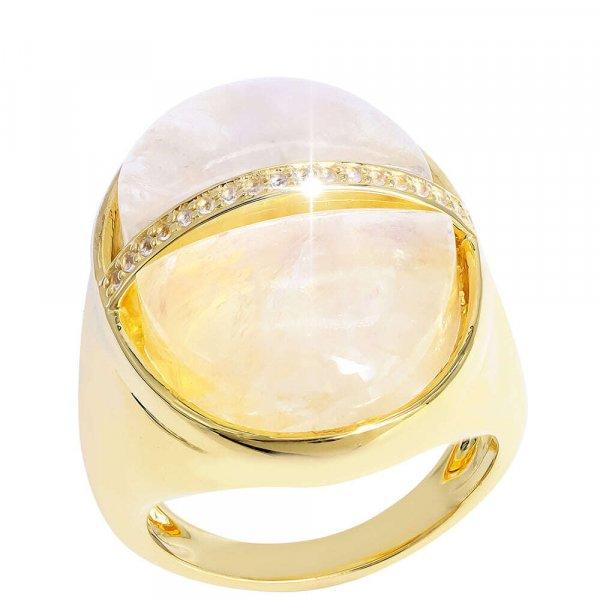 Arannyal Bevont Ezüst Gyűrű Szivárvány Holdkővel és Fehér Topázzal,
Méret: 57-56