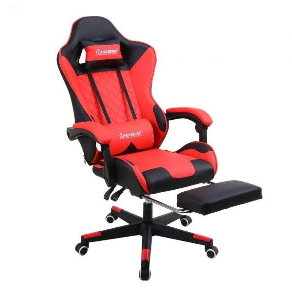 Herzberg gamer és irodai szék kihajtható lábtartóval, piros
