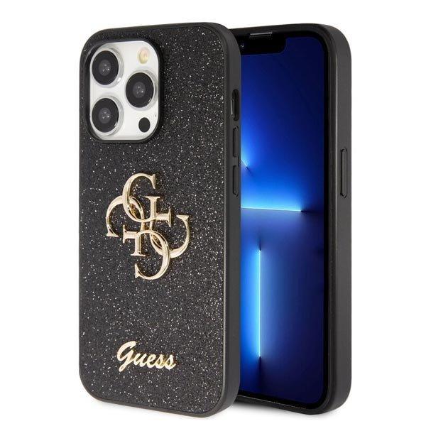 Guess PU Fixed Glitter 4G Metal Logo Hátlapi tok iPhone 15 Pro Max számára,
fekete