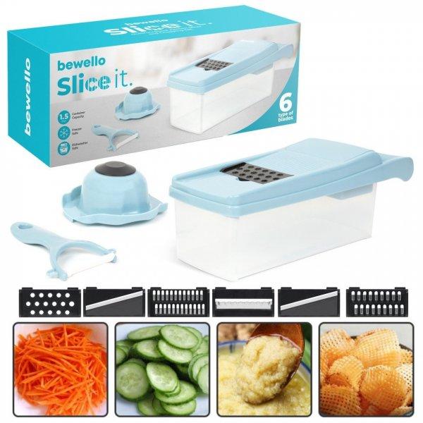 Slice it - mosogatógépben mosható, praktikus szeletelő készlet - 1,5
literes tárolódobozzal és 6 cserélhető pengével (GL-BW1003)