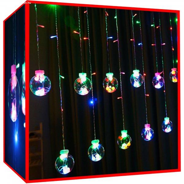 108 LED-es fényfüggöny gömbökkel, kül-, és beltérre egyaránt - 2,6 x 1
m, színes (BB-11345)