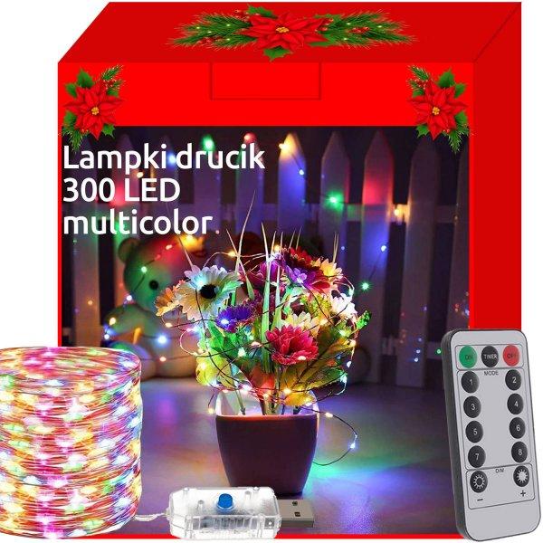 300 LED-es karácsonyi fényfüzér távirányítóval - 8 világítási
móddal, színes (BB-17243)
