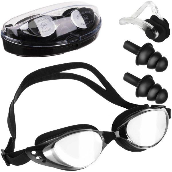 Állítható méretű búvárszemüveg - tokkal, párásodás gátló és UV
szűrő réteggel, orr- és füldugókkal (BB-6295)