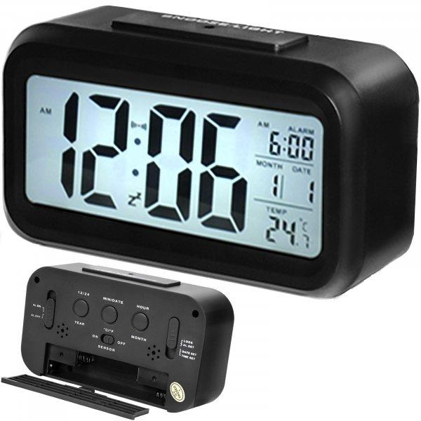 Multifunkciós ébresztő óra, beépített hőmérővel és rengeteg
funkcióval - fekete (BB-6583)