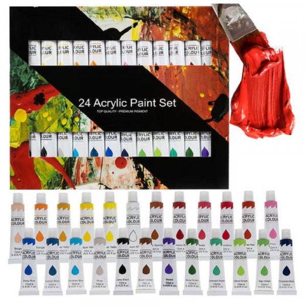 24 különböző színű prémium akril festék készlet, 12 ml-es tubusokban
(BB-20363)