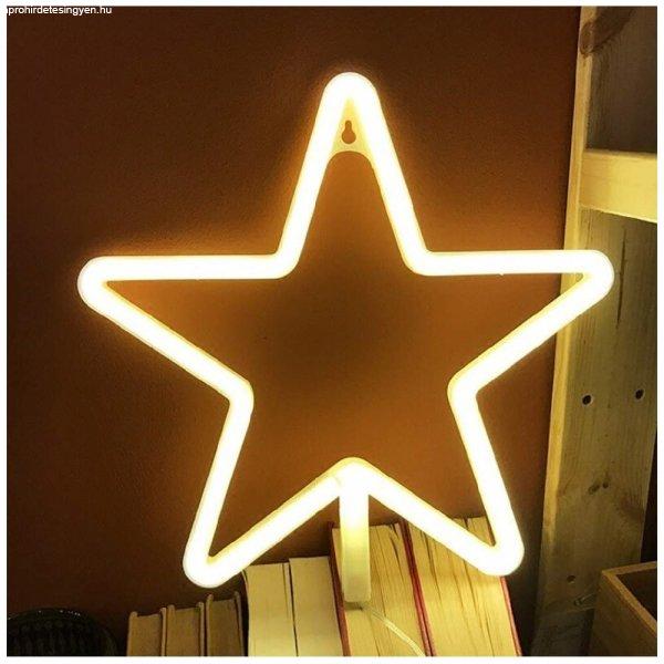 Csillag alakú NEON LED dekor lámpa és éjjeli lámpa meleg fehér fénnyel -
elemmel és USB-ről is működik - 28 cm (BB-11351)
