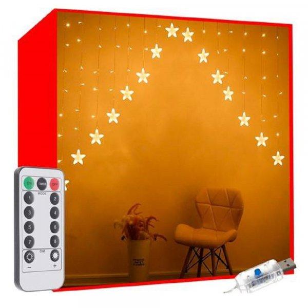 136 LED-es karácsonyi fényfüggöny csillagokkal kül-, és beltérre - 2 x 1
m, meleg fehér (BB-19738)