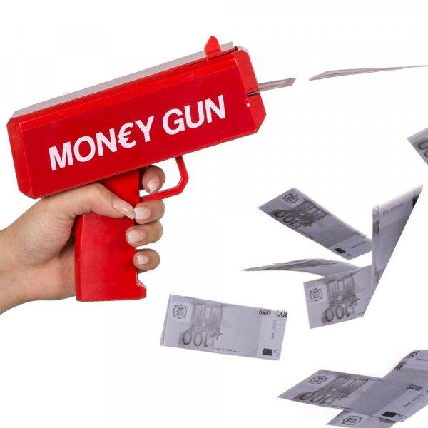 Money gun - piros színű elektromos pénzkilövő pisztoly 100 db játék
bankjeggyel - esküvőre, bulira, fotózáshoz (BBJ)