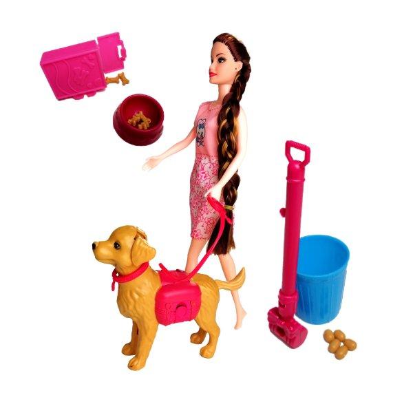 Kutyasétáltató Barbi zacskós kutyatáppal, etetőtálkával, kutyapiszokkal,
szemetessel és lapáttal (BBMJ)
