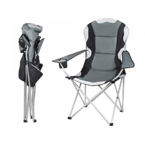 Összecsukható horgász szék italtartóval - szürke, fekete (BB-2300)