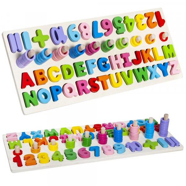 95 db-os oktató és készségfejlesztő fa kirakó játék - színes betűkkel,
számokkal és karikákkal (BB-10979)