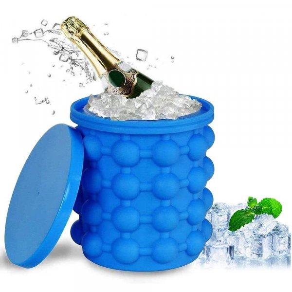Egyszerűen használható és helytakarékos 3in1 jégkocka készítő, tároló
és italhűtő vödör szilikonból - 13 x 14 cm, kék (BBM)