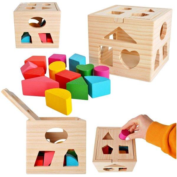 Fejlesztő fa kocka színes elemekkel - forma/szín tanuló oktató
kocka(BB-9366)