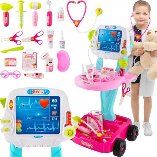 Interaktív orvosos játék kocsi szett hang-, és fényhatásokkal, rengeteg
kiegészítővel - pink (BB-8245)