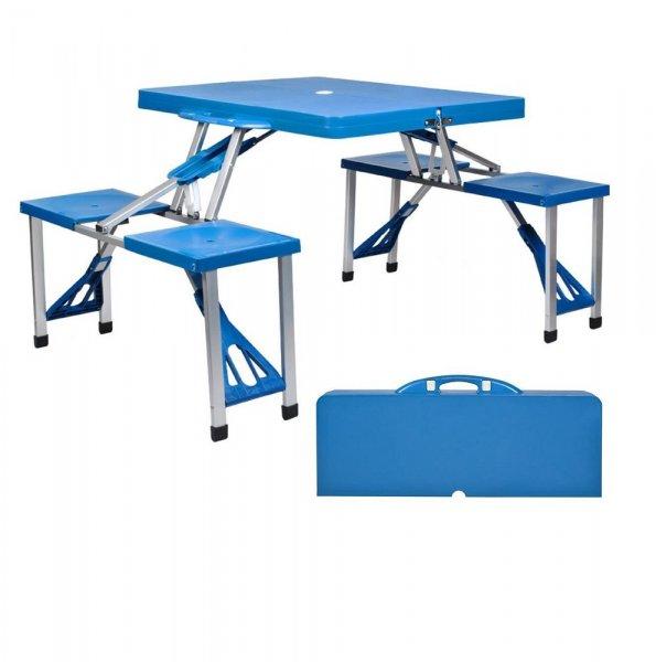 Összecsukható, hordozható kemping asztal 4 székkel - napernyő nyílással
(BB-7894)
