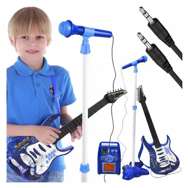 Rock'n'Roll gitár mikrofon+állvány erősítő készlet - kék (BB-1554)