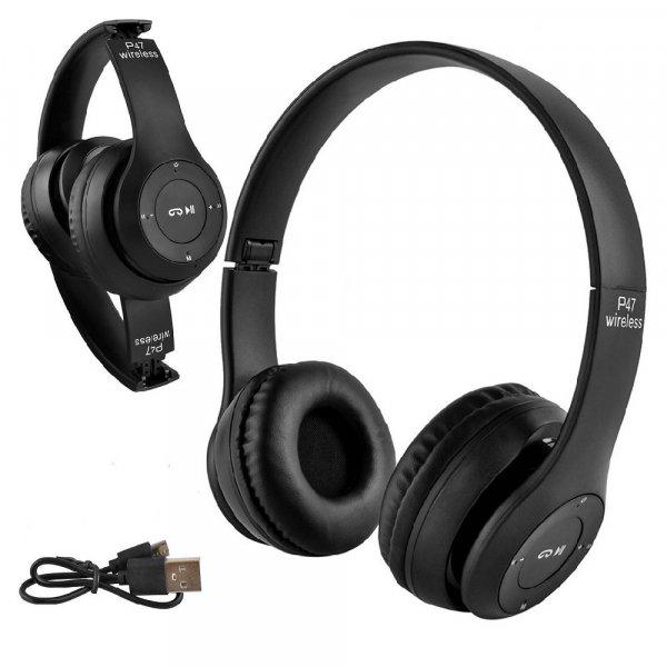P47 Bluetooth-os akkus  fejhallgató headset MP3 lejátszó - fekete (BB-5069)
(BBV)