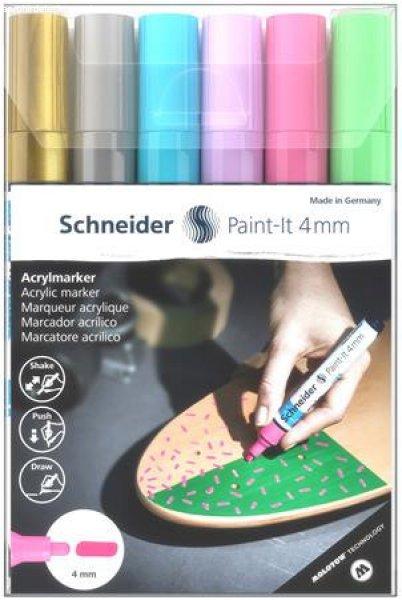 Akril marker készlet, 4 mm, SCHNEIDER "Paint-It 320", 6 különböző
szín