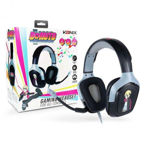 KONIX BORUTO gamer headset / fejhallgató - FEKETE / SZÜRKE - 3,5mm Jack,
mikrofon, 1m vezeték - GYÁRI