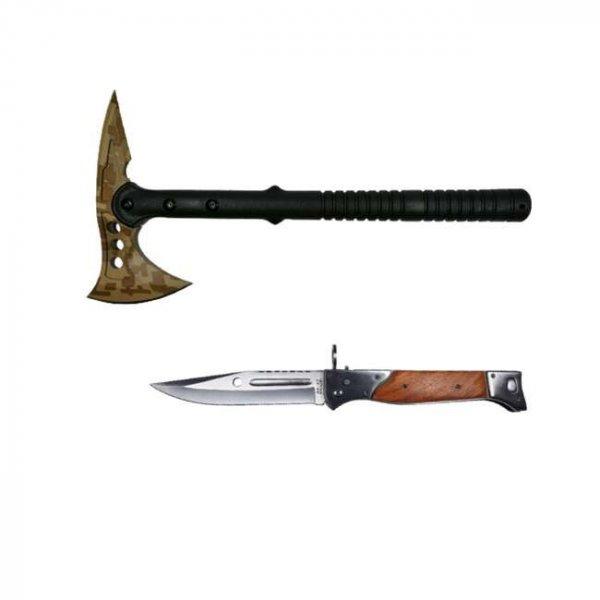 Ideallstore® fejszekészlet, Survivor Desert Camo és AK-47 kés, 34 cm,
hüvely tartozék