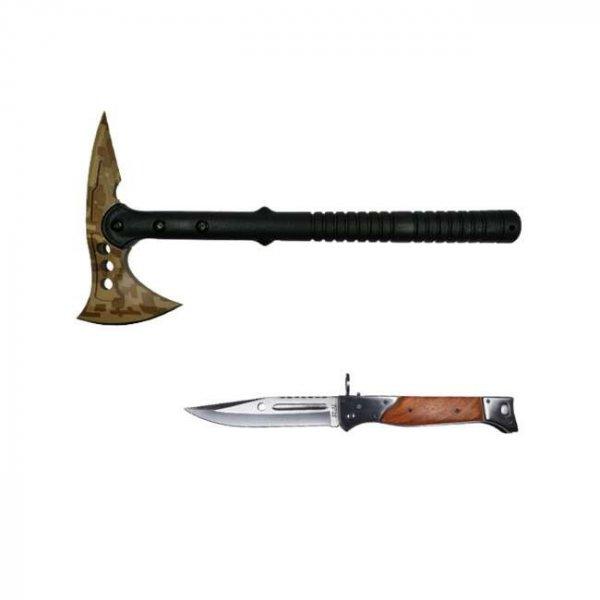 Ideallstore® fejszekészlet, Survivor Desert Camo és AK-47 kés, hüvely