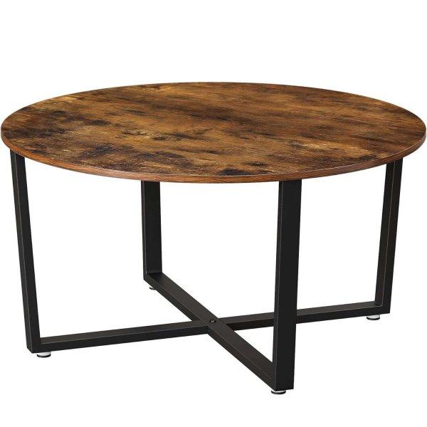 VASAGLE Ipari stílusú kerek dohányzóasztal, fémkeret és fa munkalap,
88x88x47cm, rusztikus barna és fekete