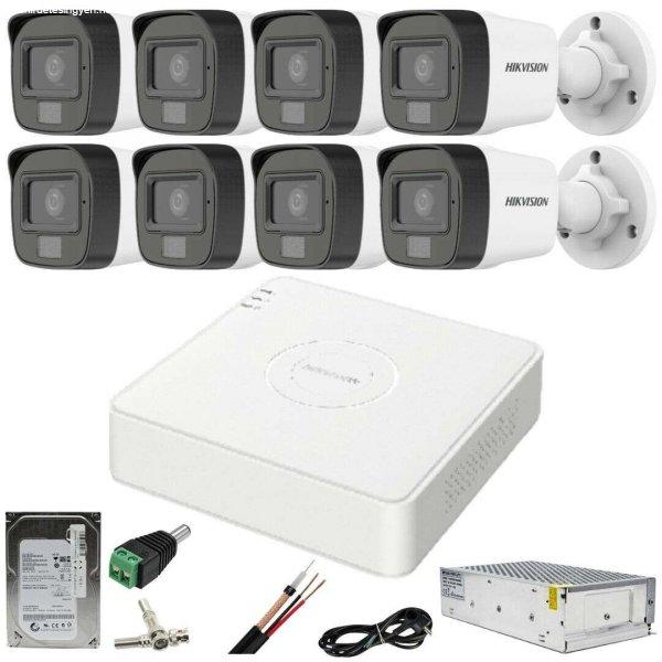 CCTV rendszer: Hikvision: 8 kamera, 2MP hanggal, kettős fény, IR, 25m, WL, 20m
DVR, 4MP tartozékokkal, HDD, 1TB