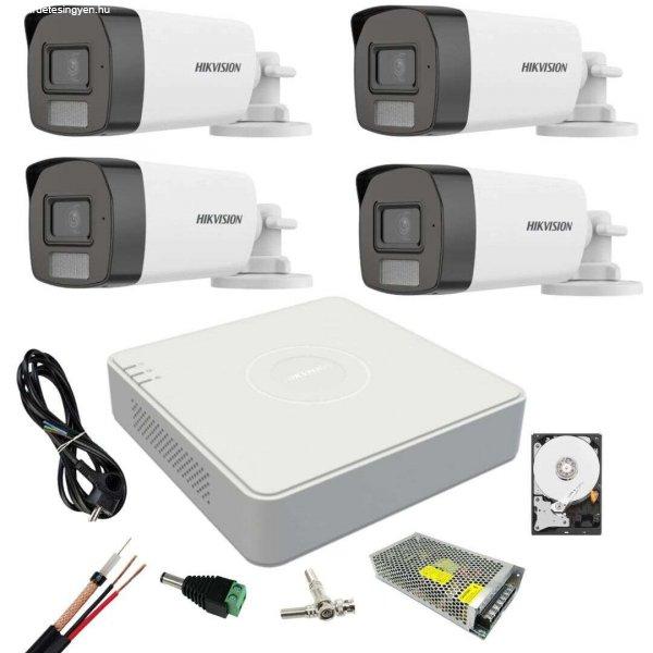 Hikvision CCTV rendszer: 4 db kettős fényű 5 MP-es kamera mikrofonnal, fehér
fény 40 m, IR DVR, 4 csatorna, 4 MP Lite, tartozékok és HDD mellékelve