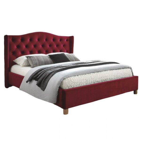 Kárpitozott ágy ASPEN VELVET 160 x 200 cm szín bordó / tölgy