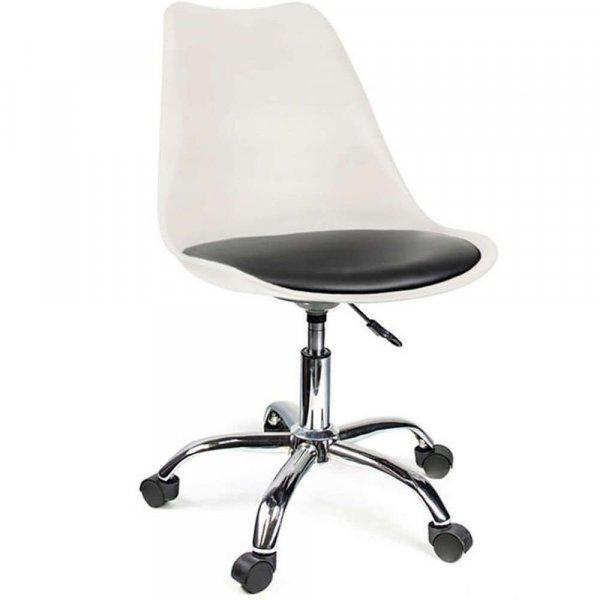 Ergonomikus irodai szék, öko-bőr, 100kg, acél alap, fekete-fehér