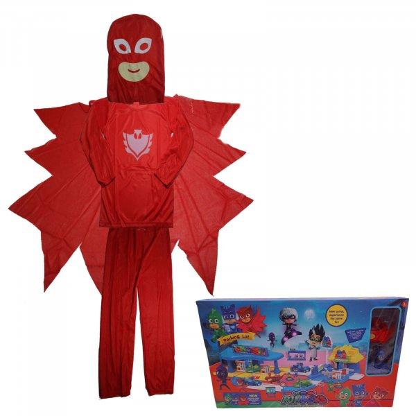 IdeallStore® gyerekruha, Red Owl, 7-9 éves méret, 120-130, piros, garázzsal