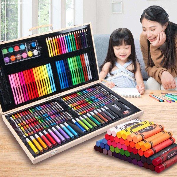 180 részes készlet gyermekek vagy felnőttek rajzolásához, zsírkréták,
festékek és filctollak, TÖMÖRFA hordtáskával, AVX-WT-ART-10 modell