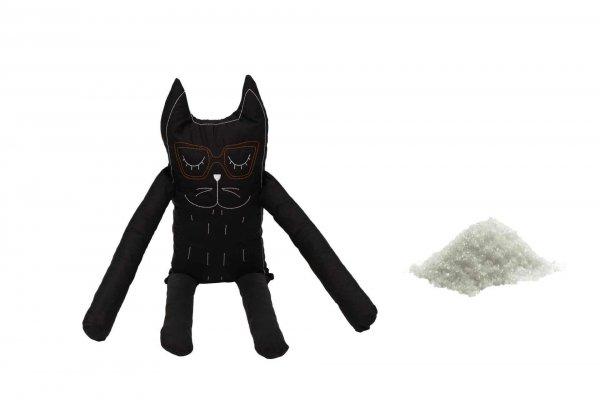 Macska alakú SomnArt párna, pamut, sós töltelék, Fekete