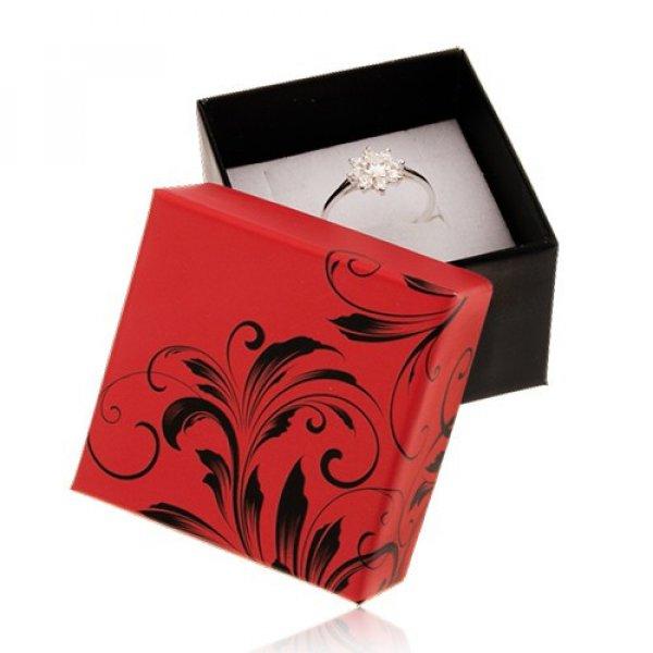 Piros-fekete ajándékdoboz gyűrűre, virágminta