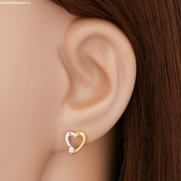 Briliáns fülbevaló 14K aranyból - szív körvonala átlátszó gyémánttal