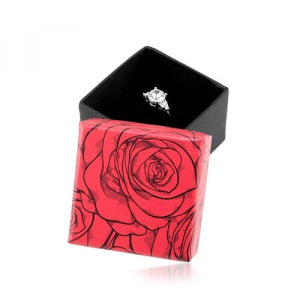 Ajándékdoboz gyűrűre vagy fülbevalóra, rózsa minta, fekete - piros
kombináció