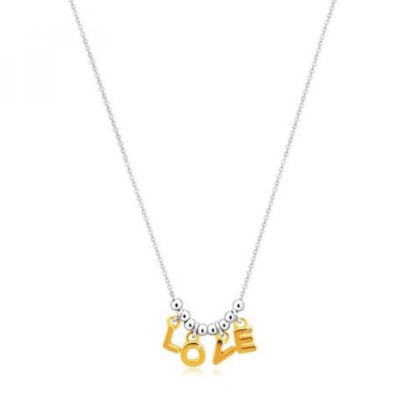 925 ezüst nyaklánc - lánc, "L-O-V-E" betűk arany színárnyalatban
és golyók