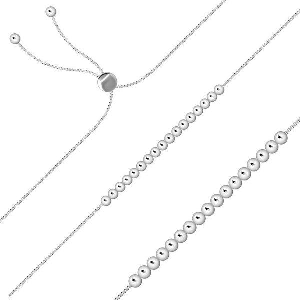 925 ezüst karkötő - négyszögletes láncszemekből álló lánc,
tükörfényesre polírozott sima gyöngyökkel