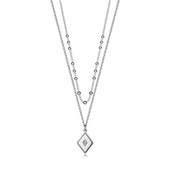 925 ezüst dupla nyaklánc - rombusz, átlátszó gyémánt a közepén, sima
gyöngyökkel