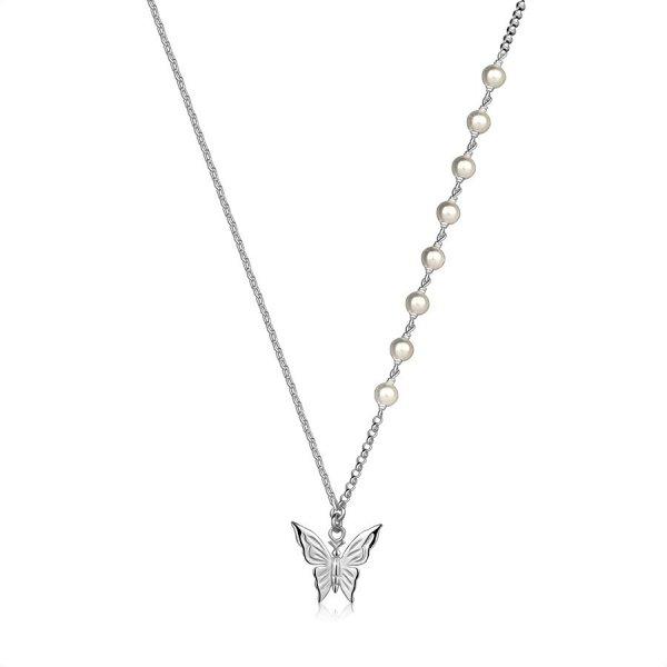 925 ezüst nyaklánc - pillangó, fehér szintetikus gyöngy, különféle
láncok