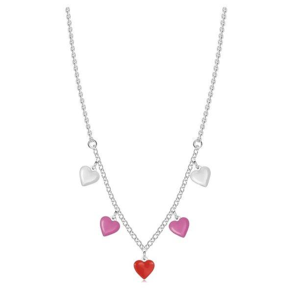 925 ezüst gyerek nyaklánc - vékony lánc, három színű szívekkel