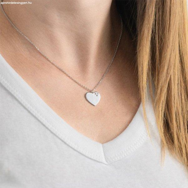 Briliáns nyaklánc 925 ezüstből - lapos szív, három átlátszó
gyémánttal