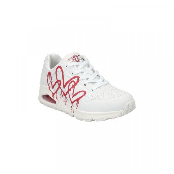 SKECHERS-Uno Dripping Heart white/red printed