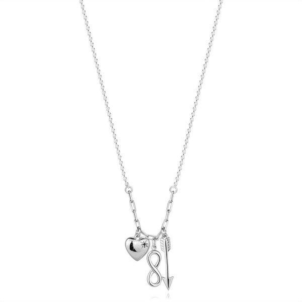 925 ezüst nyaklánc - fekete briliáns, szív, végtelen szimbólum, nyíl