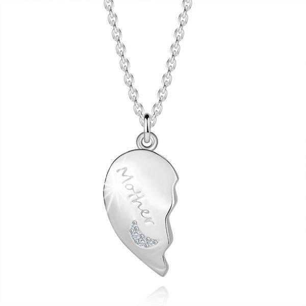 Ezüst nyaklánc készlet - "Anya" és "Lánya", hasított
szívek, átlátszó cirkóniák