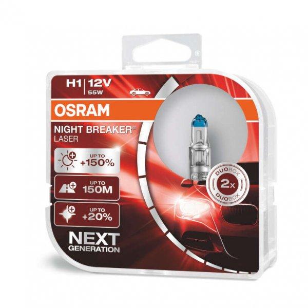 Osram H1 Night Breaker Laser Next Gen 2 +150% halogén izzó készlet, 55W, 12V,
P14.5S
