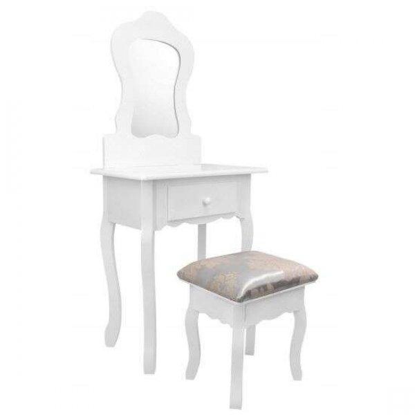 Chomik Fésülködő- és sminkasztal, gyerekeknek, tükörrel, fiókkal és
székkel, fehér, 50 x 30 x 111 cm