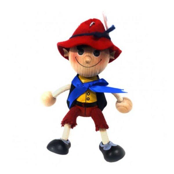 Rugós figura (pinokkió, piros kalappal)