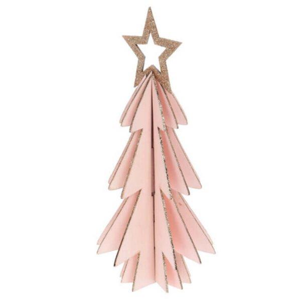 Dekorációs figura (rózsaszín színű karácsonyfa, tetején csillaggal)